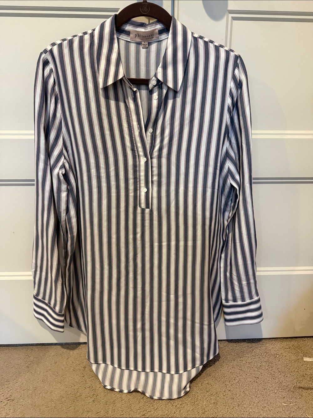 Philosophy Striped Button-Front Blouse - White & Gray